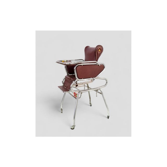 Vintage High Chair in Burgundy Leather with Tray and Potty, 1970s For Sale - Image 3 of 7