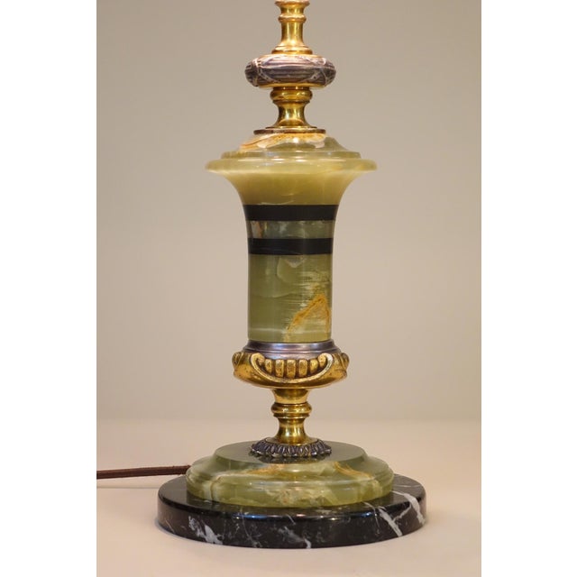 1920s Elaborate French Empire Neoclassic Green Onyx Black Marble Bronze/Brass Table Lamp For Sale - Image 4 of 12
