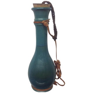 John Conner Blue Art Pottery Tethered Flask For Sale