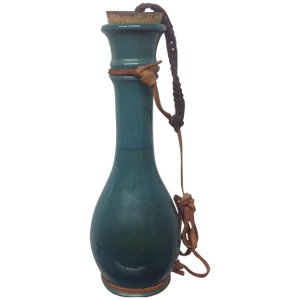 John Conner Blue Art Pottery Tethered Flask