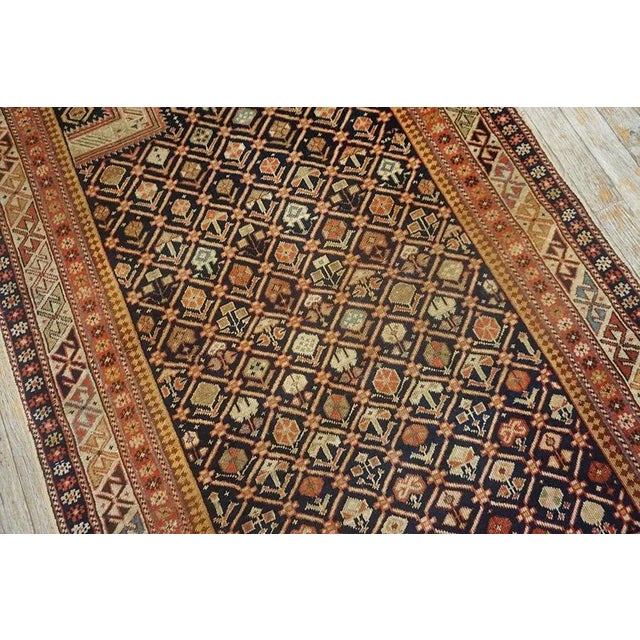 Navy Blue 1890s Brown Geometric Antique Caucasian Shirvan Islamic Prayer Rug 3' X 5' Knotted Wool Carpet For Sale - Image 8 of 9