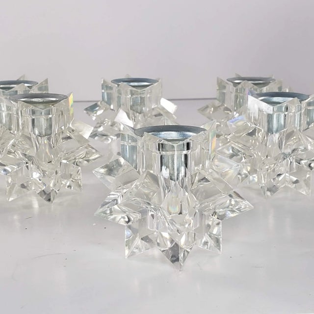 Vintage Italy Candle Holder Set Clear Lucite Multifaceted Atomic Starburst - Set of 10 For Sale - Image 12 of 13