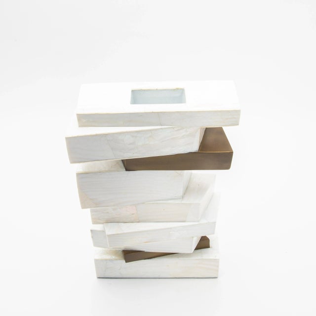 Modern Sculptural Vase in Mother of Pearl With Brass Details by Kifu Paris For Sale In Los Angeles - Image 6 of 7