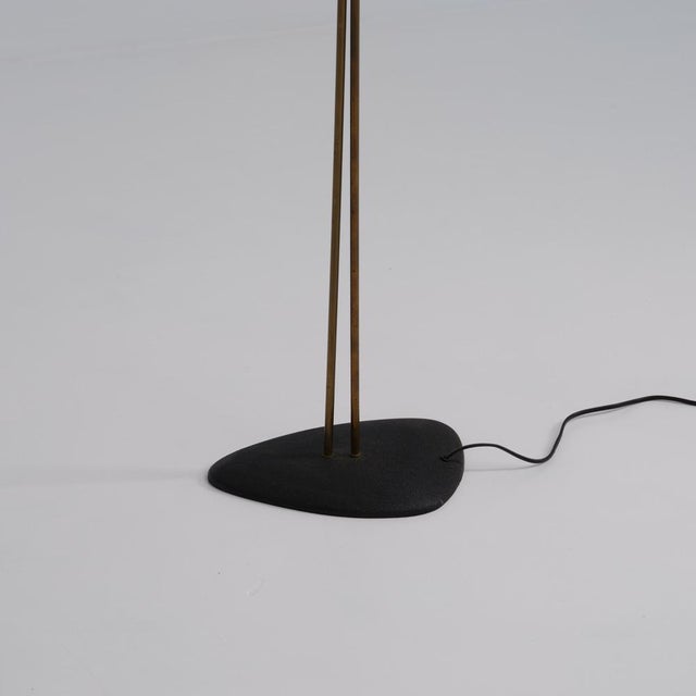 Black Brass Floor Lamp with Adjustable Arms and Opaline Glass Globes, 1950s For Sale - Image 8 of 9