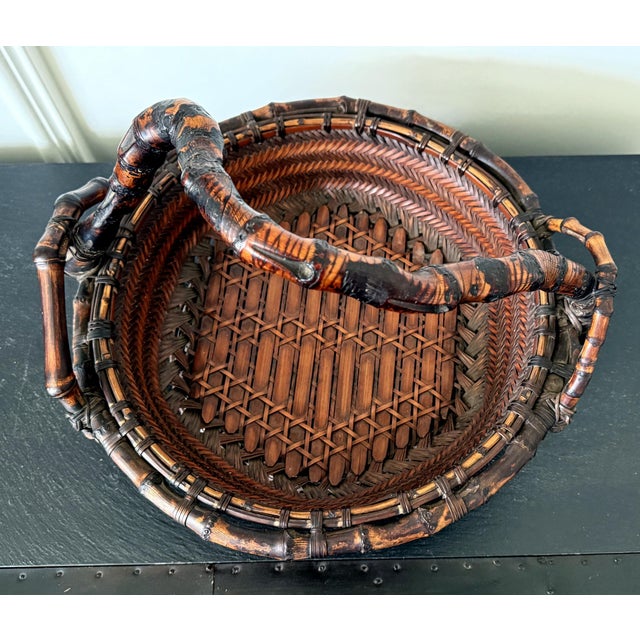 Antique Japanese Bamboo Morikago Basket with Chikon Handle Meiji Period For Sale - Image 12 of 15