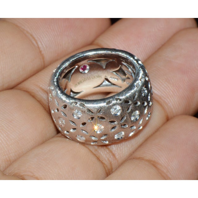 Authentic Roberto Coin Granada Natural 0.32Ct Diamond 18k White Gold Wide Band Ring, Size 6.5 For Sale - Image 11 of 16