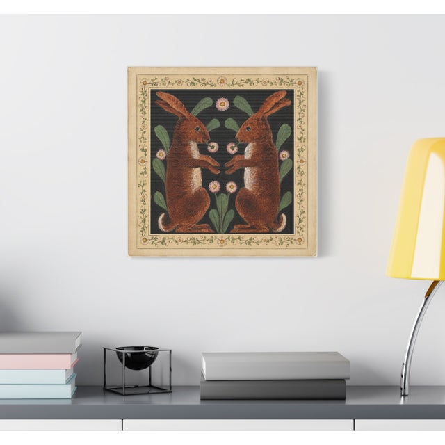 Atelier Aria Lumae Arts and Crafts Symmetrical Hares Folklore Fine Art Gallery Board Print With Integrated Floral Border Design 18 X 18 For Sale In San Antonio - Image 6 of 17