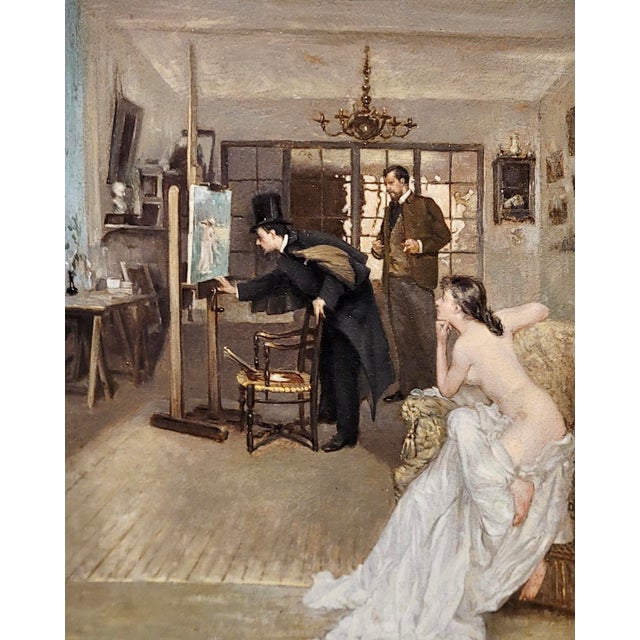 Albert Jean Adolphe-Nude Model in Paris Artist Studio-1898 Oil Painting For Sale - Image 4 of 12