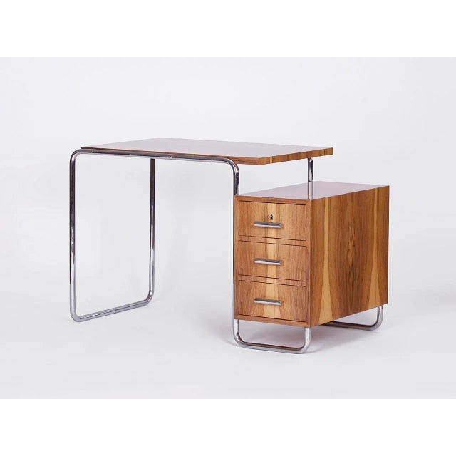 Wood Functionalist Walnut Veneer Steel Tube Desk, 1930s For Sale - Image 7 of 9