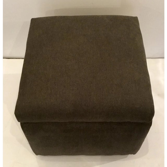 Stylish Transitional Dark Gray Storage Ottoman, designer upholstry weight fabric, showroom floor sample