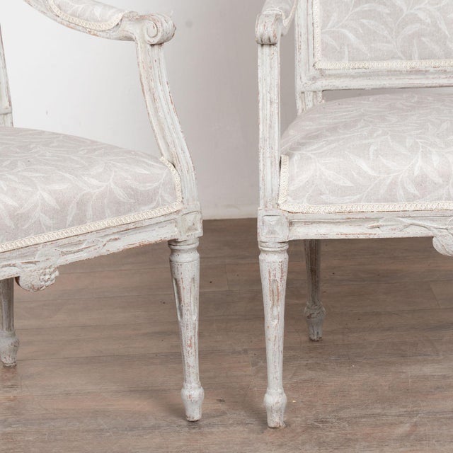 Pair, 19th Century Swedish Gustavian Gray Painted Armchairs For Sale - Image 14 of 18