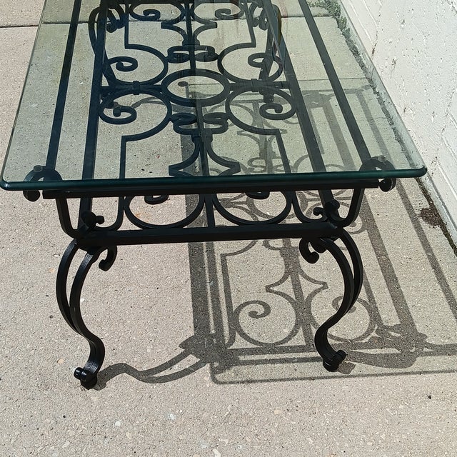 Vintage 19th Century French Wrought Iron Indoor/Outdoor Coffee Table With 1" Thick Table Top Glass For Sale In Chicago - Image 6 of 18