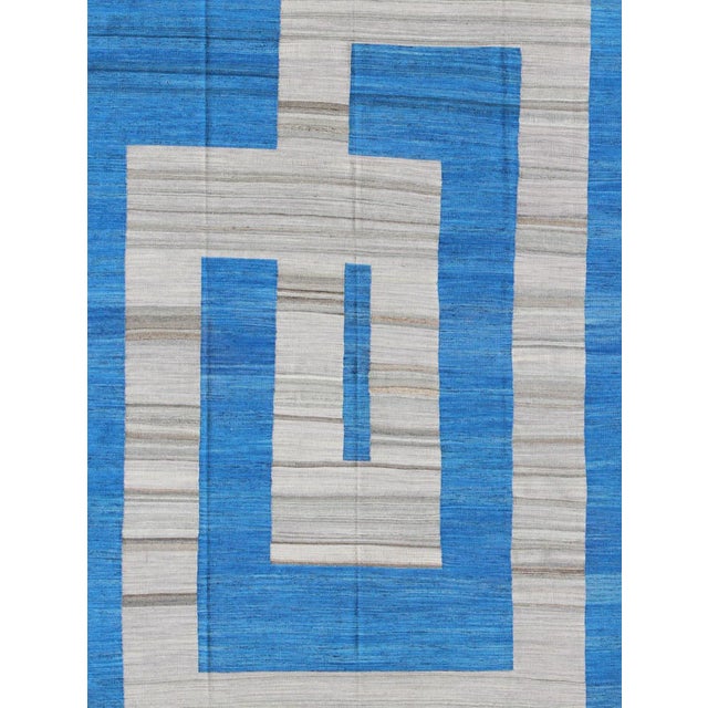 Abstract Modern Kilim Rug by Keivan Woven Arts, Cobalt Blue & Gray, 8'3" X 11" For Sale - Image 3 of 12