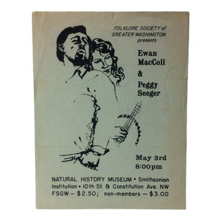 Circa 1975 "Ewan Maccoll & Peggy Seeger" Natural History Museum Washington DC Concert Poster For Sale