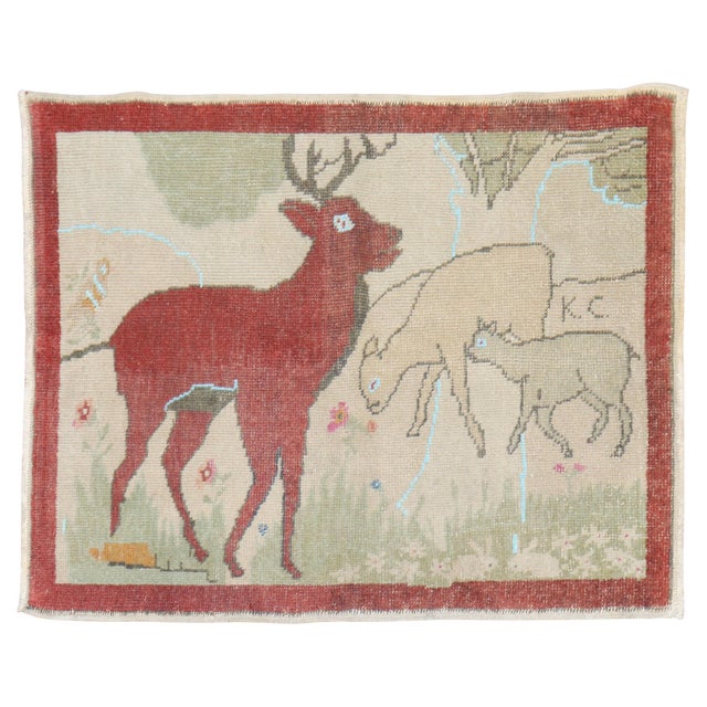 Vintage Animal Pictorial Turkish Rug - 2'7" x 3'3" For Sale In New York - Image 6 of 18