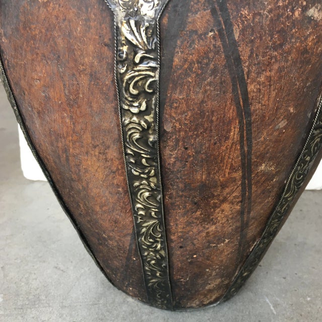 Metal Incised Metal and Clay Hand - Made Moroccan Double - Handle Urn For Sale - Image 7 of 13