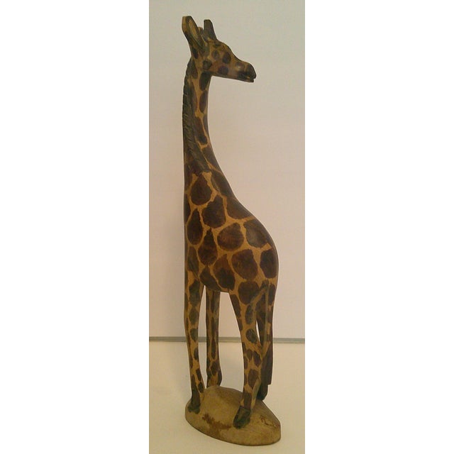 Vintage Hand-Carved Wood Giraffes 12" Dad & 8" Mom/Baby African Safari Folk Art Excellent vintage condition, no visible...