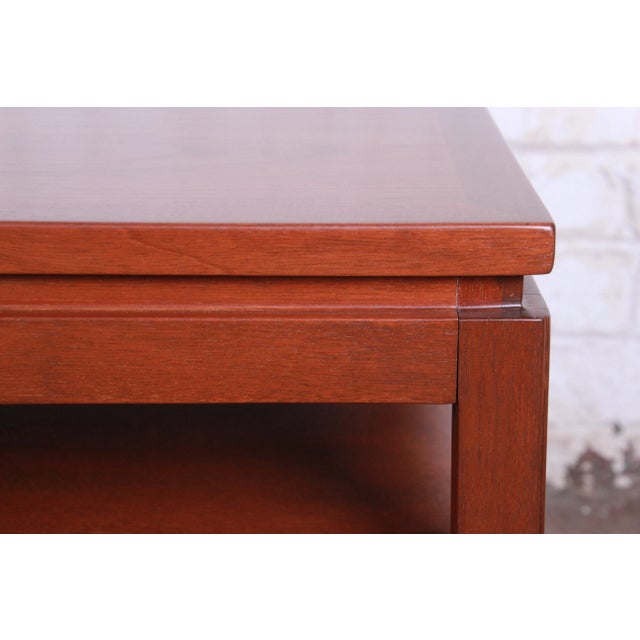 Edward Wormley for Dunbar Two-Tier Walnut and Brass Cocktail Table, Newly Refinished For Sale - Image 11 of 13