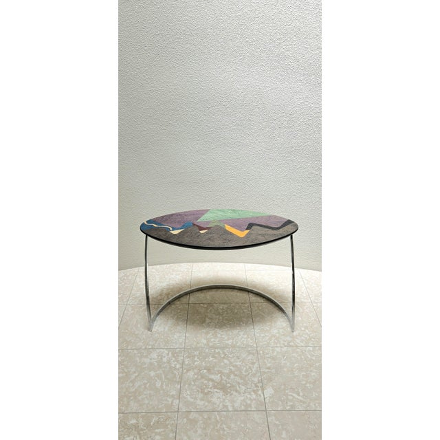 Postmodern Carlo Malnati Post-Modern Italian Inlay Marquetry Side Nesting Table Oval 80s or 90s For Sale - Image 3 of 8