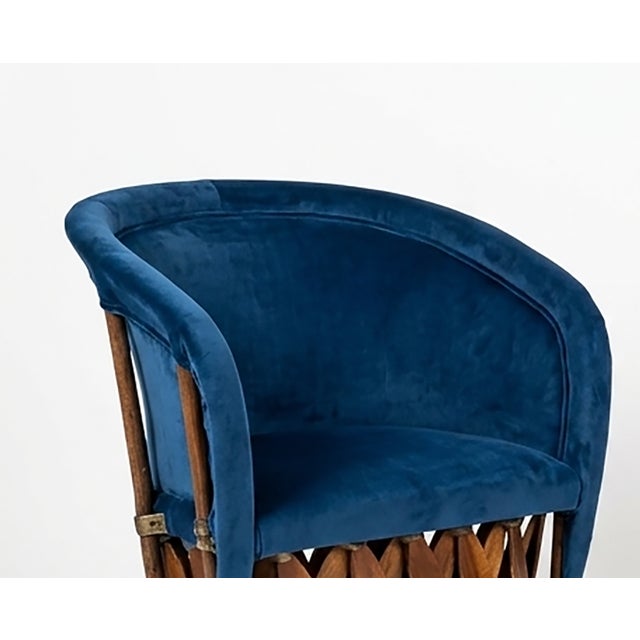 Rustic Mexican Equipal Style Chairs in Navy Blue Velvet by Wim Rietveld, Set of 2 For Sale - Image 3 of 4