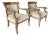 A striking pair of vintage carved wooden armchairs in a Regency / Empire Revival style, with beautifully sculpted dolphin-...