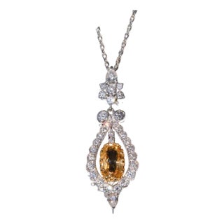 GIA Natural 4.54Cts VS F Diamond No Heat Sapphire 18K Solid Gold Pendant For Sale