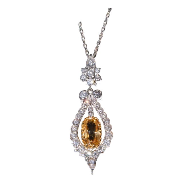 GIA Natural 4.54Cts VS F Diamond No Heat Sapphire 18K Solid Gold Pendant For Sale