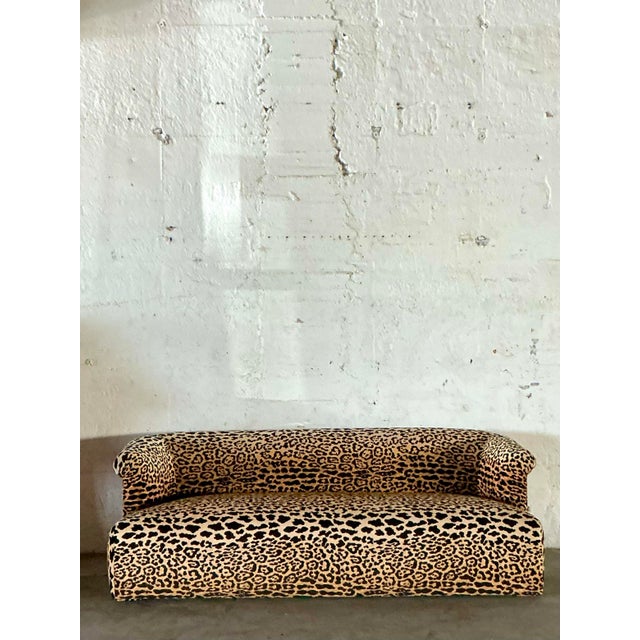 Vintage Boho Leopard Velvet Roll Arm Sofa For Sale - Image 9 of 12
