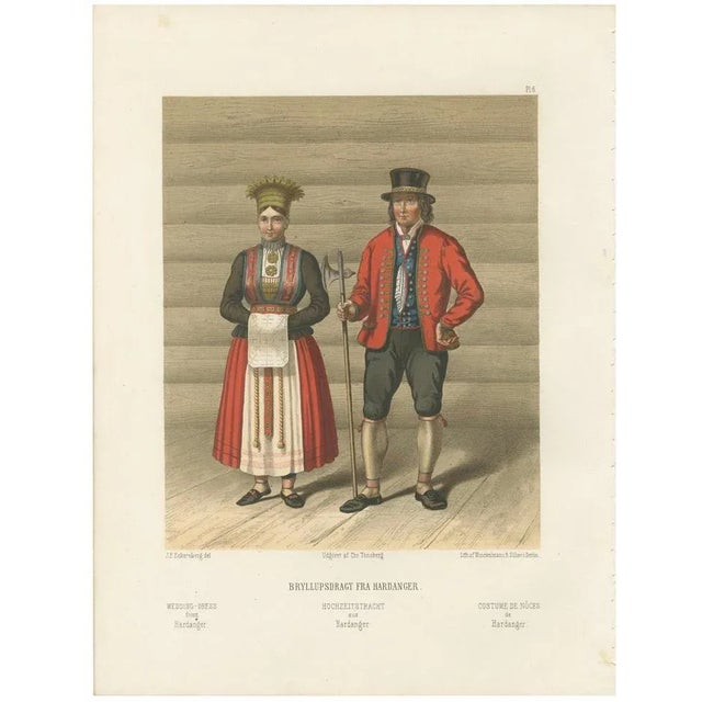 Winckelmann and Sonner, Norwegian Bride and Groom in Hardanger Costumes, 1860s, Paper For Sale - Image 10 of 10