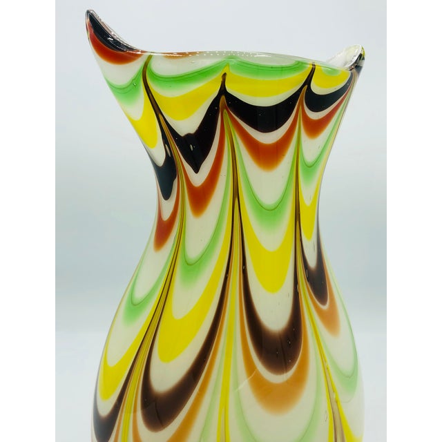 Vintage Italian Style Mid Century Hand Blown Glass Vase With Multi
