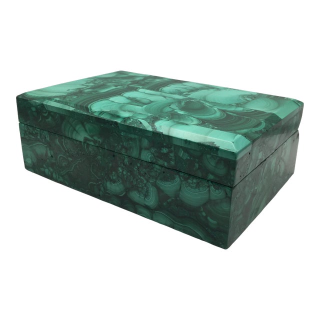 Malachite Accessory Box With Hinged Beveled Lid For Sale