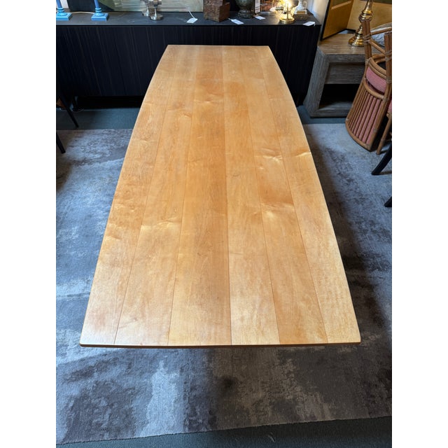 Contemporary Boat Shaped Trestle Dining Room Table For Sale - Image 3 of 12