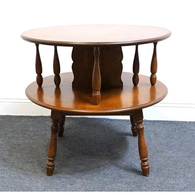Mid 20th Century Heywood Wakefield Solid Maple Early American Colonial 28" Tiered Round Drum Accent End Table 1476 - Cinnamon Finish For Sale - Image 5 of 11