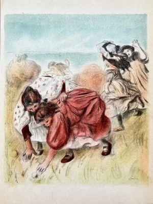 1951 Pierre-Auguste Renoir Lithograph 7 Enfants Jouant a La Balle