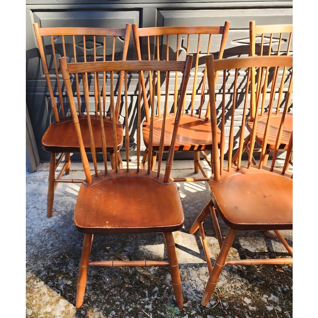 Wood Set of 8 Stickley Solid Cherry Colonial Spindle Back Chairs For Sale - Image 7 of 8