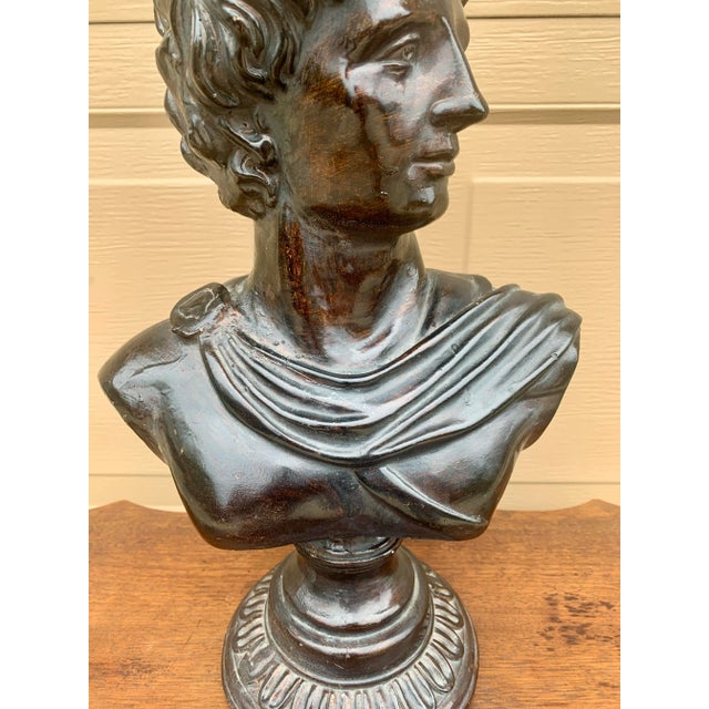 Vintage Neoclassical Apollo Belvedere Bust Sculpture on Pedestal For Sale - Image 4 of 11