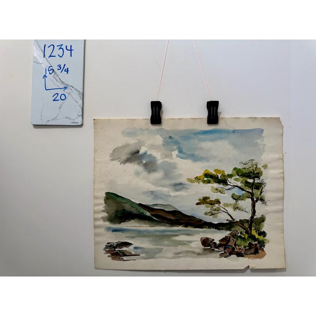 Paper Henry Emil Salloch Original Watercolor on Paper Lakeside Bay, 1962. For Sale - Image 7 of 7