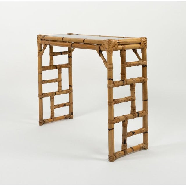 Mid-Century Bamboo, Rattan and Glass Console Table from Vivai del Sud, Italy, 1970s For Sale - Image 6 of 12