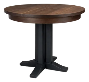 Vintage Solid Maple Round Pedestal Breakfast Table in Old Chapel Smoked Walnut & Obsidian Blue