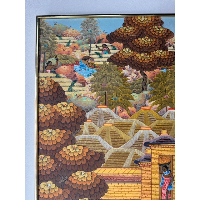 1970s Vintage Bali Folk Art “Niwg Jagri Peneslanan Klod Ubud Bali” Oil on Canvas Painting – Framed For Sale - Image 5 of 13