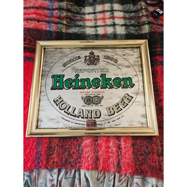 Vintage Heineken Imported Holland Beer Mirror Bar Advertisement, Framed