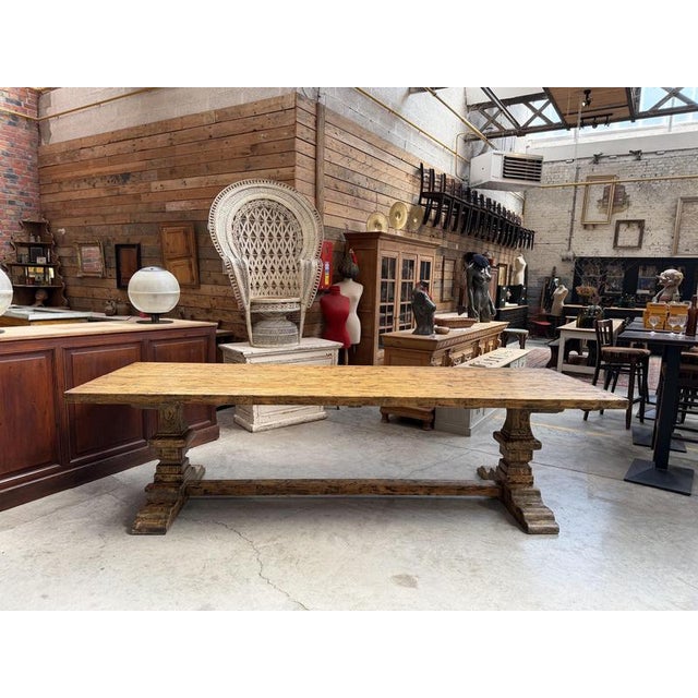 This aged fir table from the 1980s has been completely restored. Its incredible patina makes it a rare piece, and its...