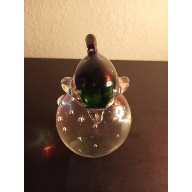 1980s Blue & Green Art Glass Dolphin on Clear Bullicante Paperweight For Sale In Dallas - Image 6 of 7