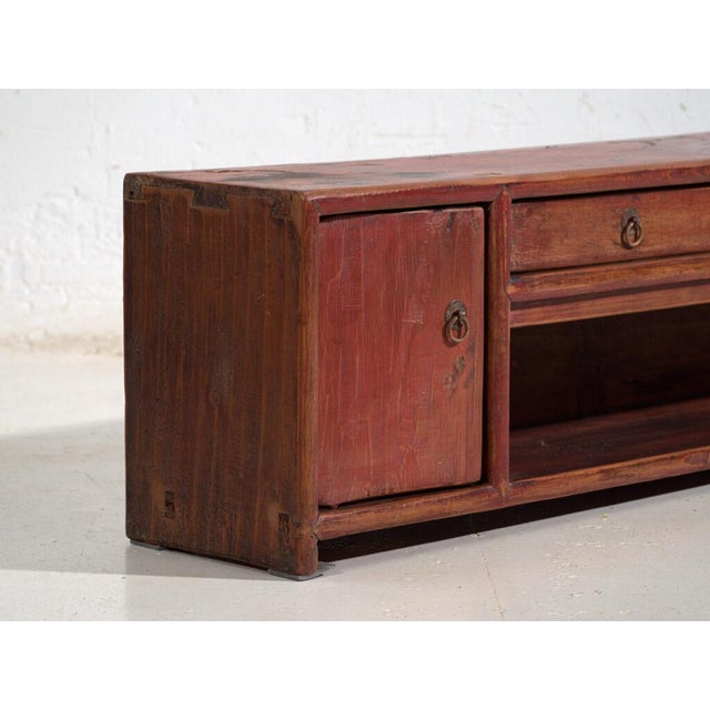 Low Antique Qing Dynasty Vermilion Gansu Sideboard For Sale - Image 4 of 12