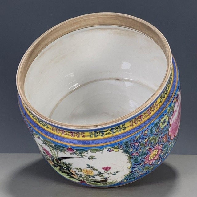 Ceramic Chinese Blue Ground Famille Rose Porcelain Covered Jar With Bird & Floral Motif For Sale - Image 7 of 9