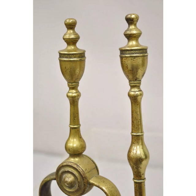 Antique English Federal Sheraton Brass Urn Finial Fireplace Tool Set- 3 Pieces For Sale - Image 10 of 11