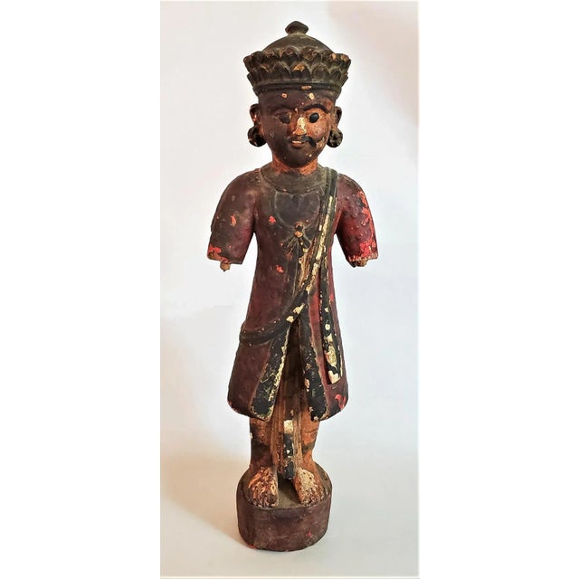 Early 20c Cambodian Polychrome Male Figurine For Sale - Image 12 of 12