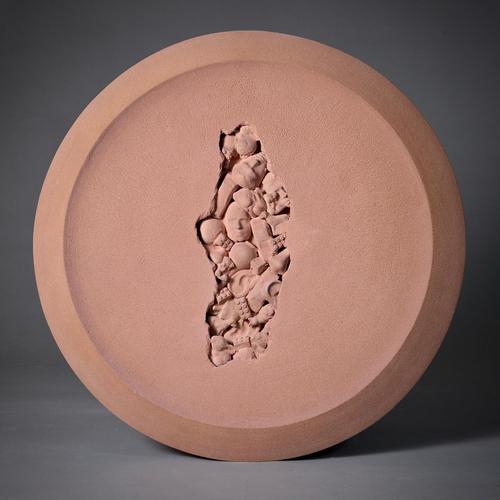 Personal spheres #12 sculptural object by caspi ceramics nl dimensions: w 61 x d 61 x h 8 cm. Materials: ceramic, engobe,...