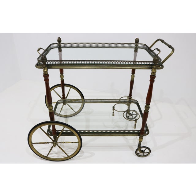 Neoclassical Brass Bar Cart with Pinecone Finials from Maison Baguès, France, 1940s For Sale - Image 10 of 18