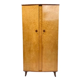 1940's Art Deco English Birdseye Maple Wardrobe Armoire Cabinet by Wrighton For Sale